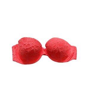 Pink Lace Strapless Bra‎ Bandeau Underwire Padded Lingerie